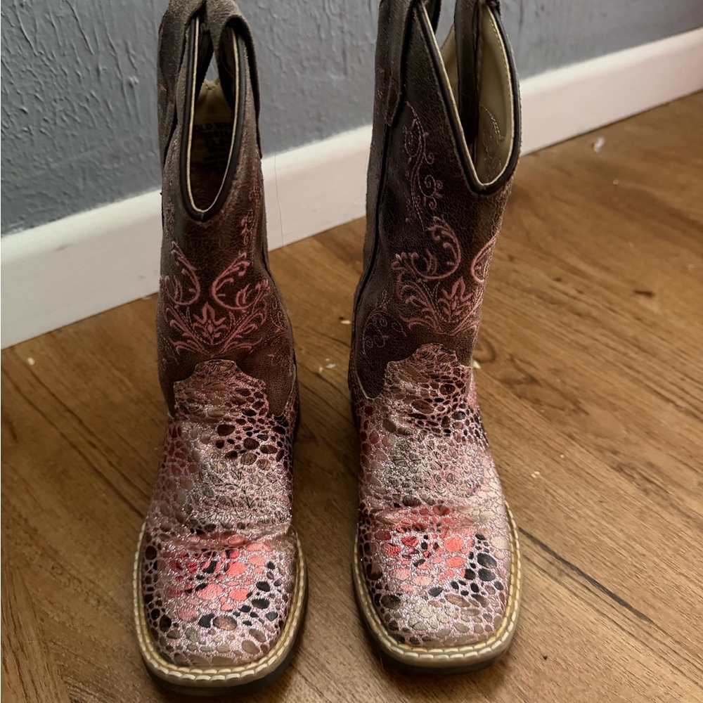 Girls Old West Brown and Pink Cowboy Boots
